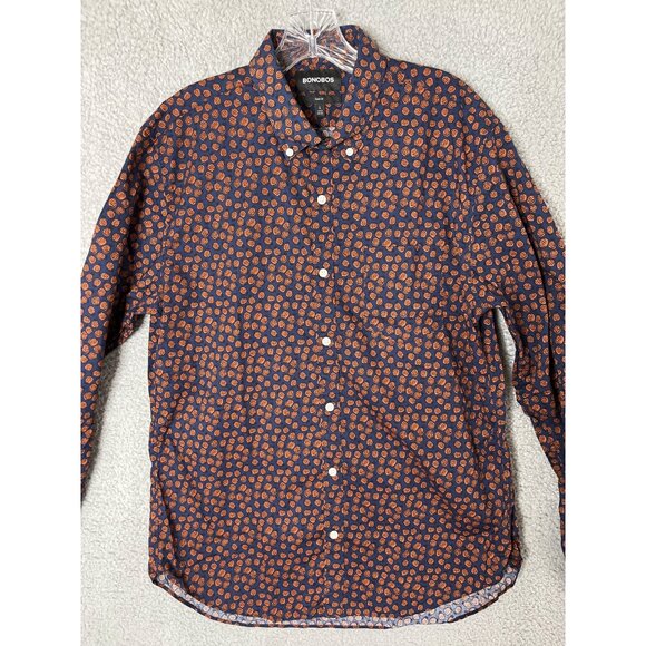 Bonobos Slim Fit Mens Button-Up Shirt Size L Orange Navy Pineapple Print Preppy - Picture 6 of 13